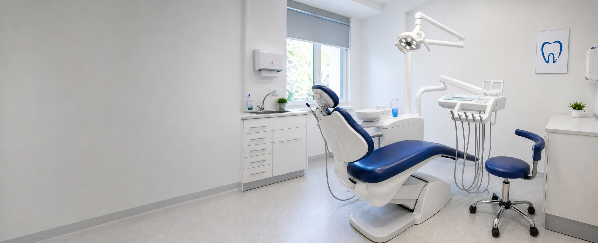 Consulta odontológica moderna con sillón y equipamiento clínico