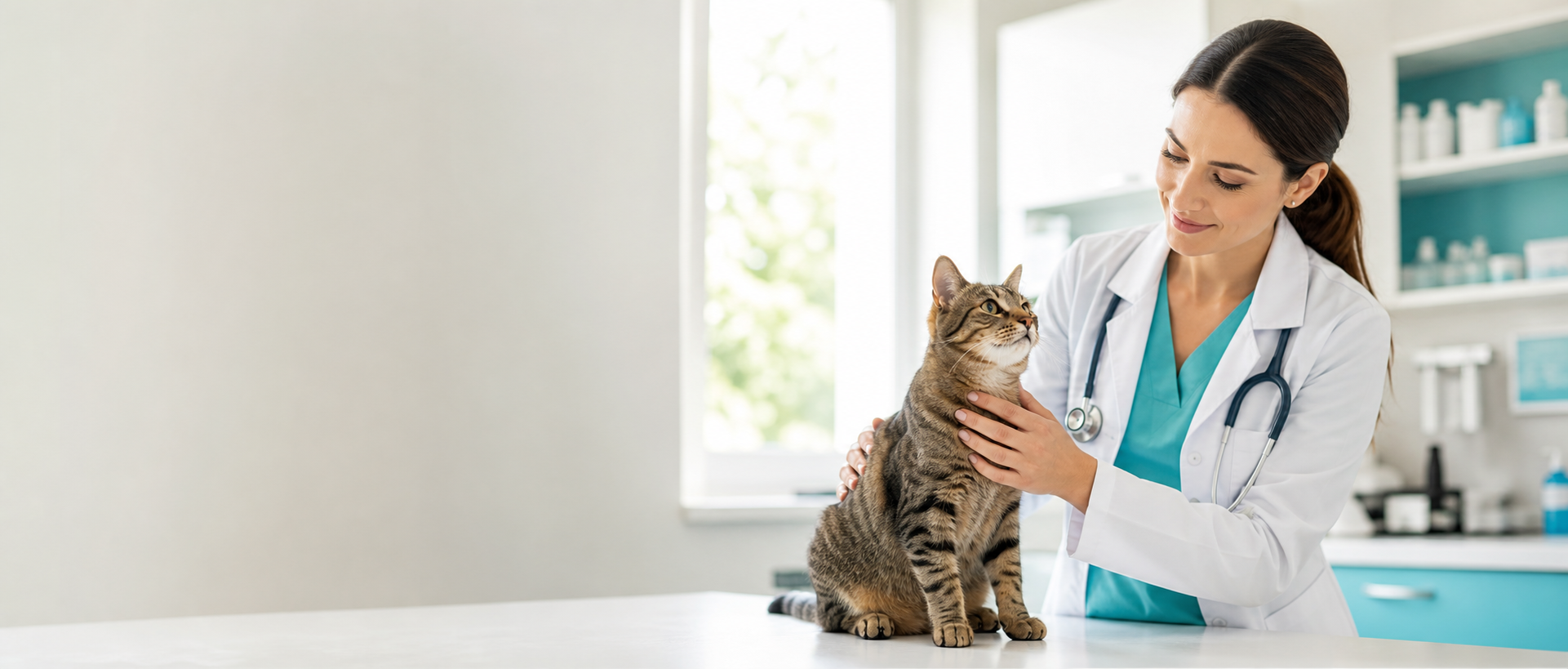 Veterinaria atendiendo cuidadosamente a un gato
