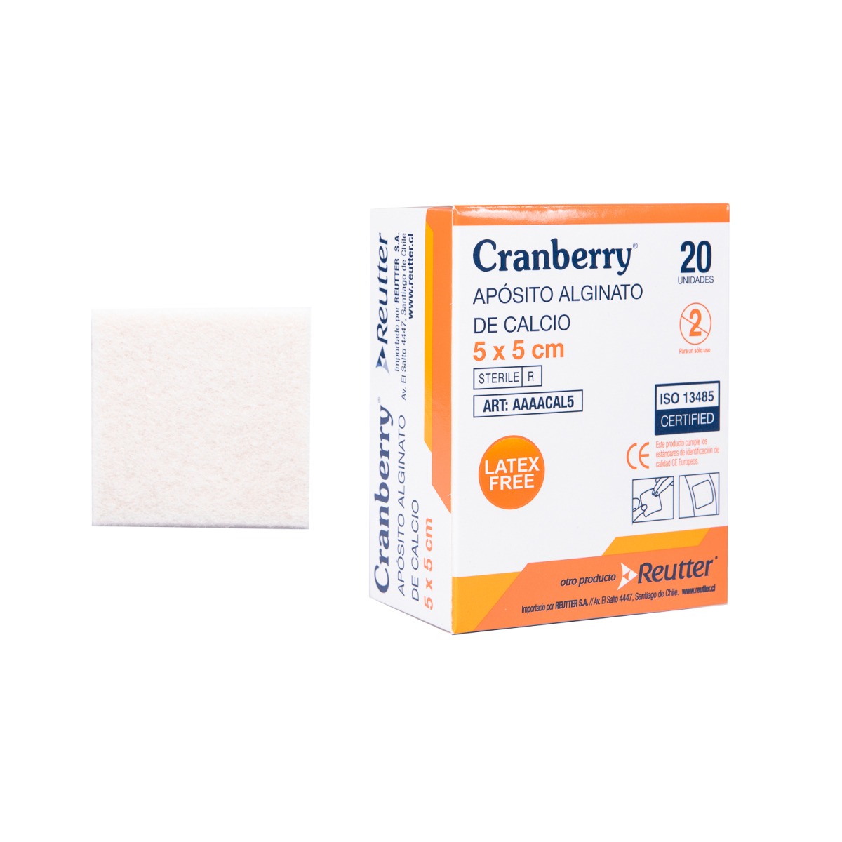 APOSITO ALGINATO DE CALCIO 5X5CM CAJA X 20 UNIDADES