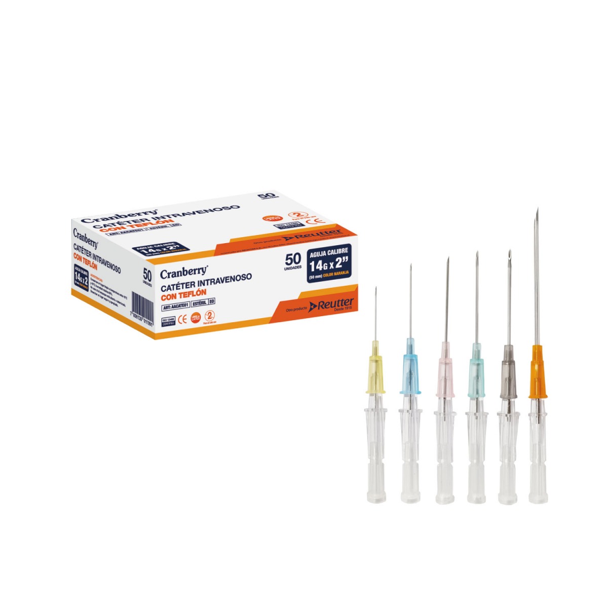CATETER INTRAVENOSO 14G X 2" IN 50MM TEFLON CAJA X 50 UNIDADES