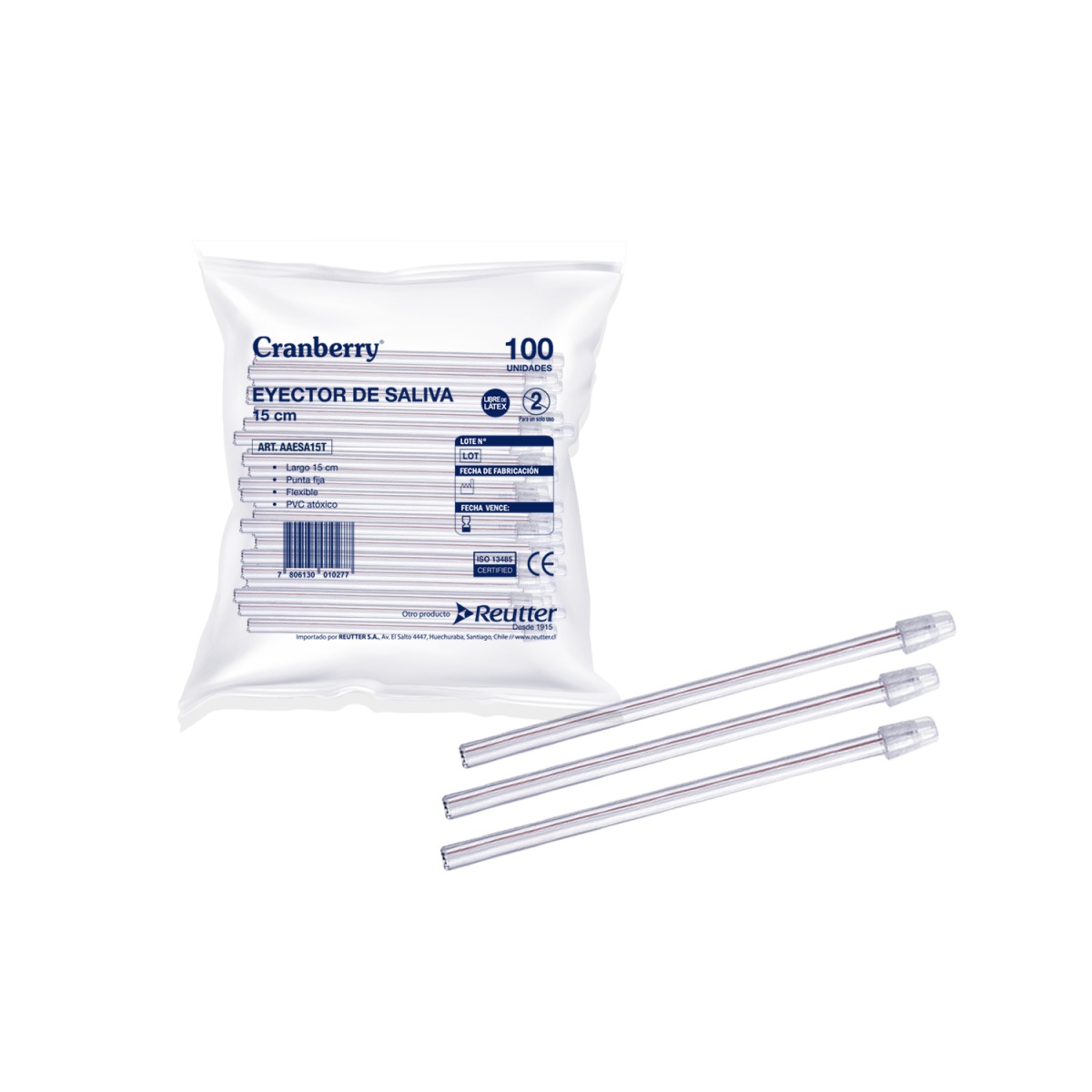 EYECTOR DE SALIVA 15 CM. COLOR TRANSPARENTE X 100 UNIDADES