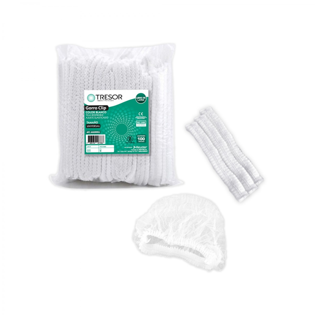 GORRO CLIP BLANCO BOLSA X 100 UNIDADES