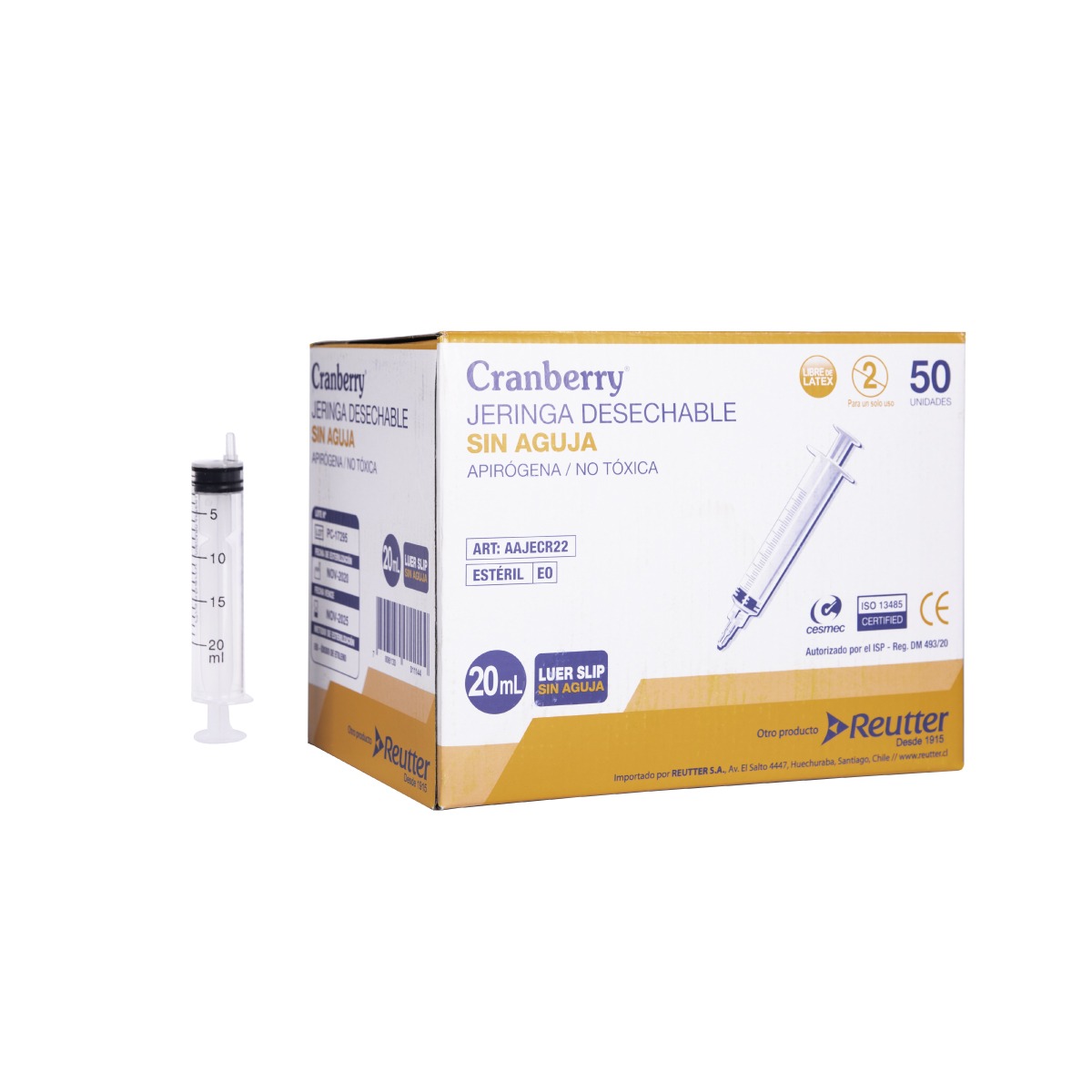 JERINGA 20CC LUER SLIP SIN AGUJA CAJA X 50 UNIDADES