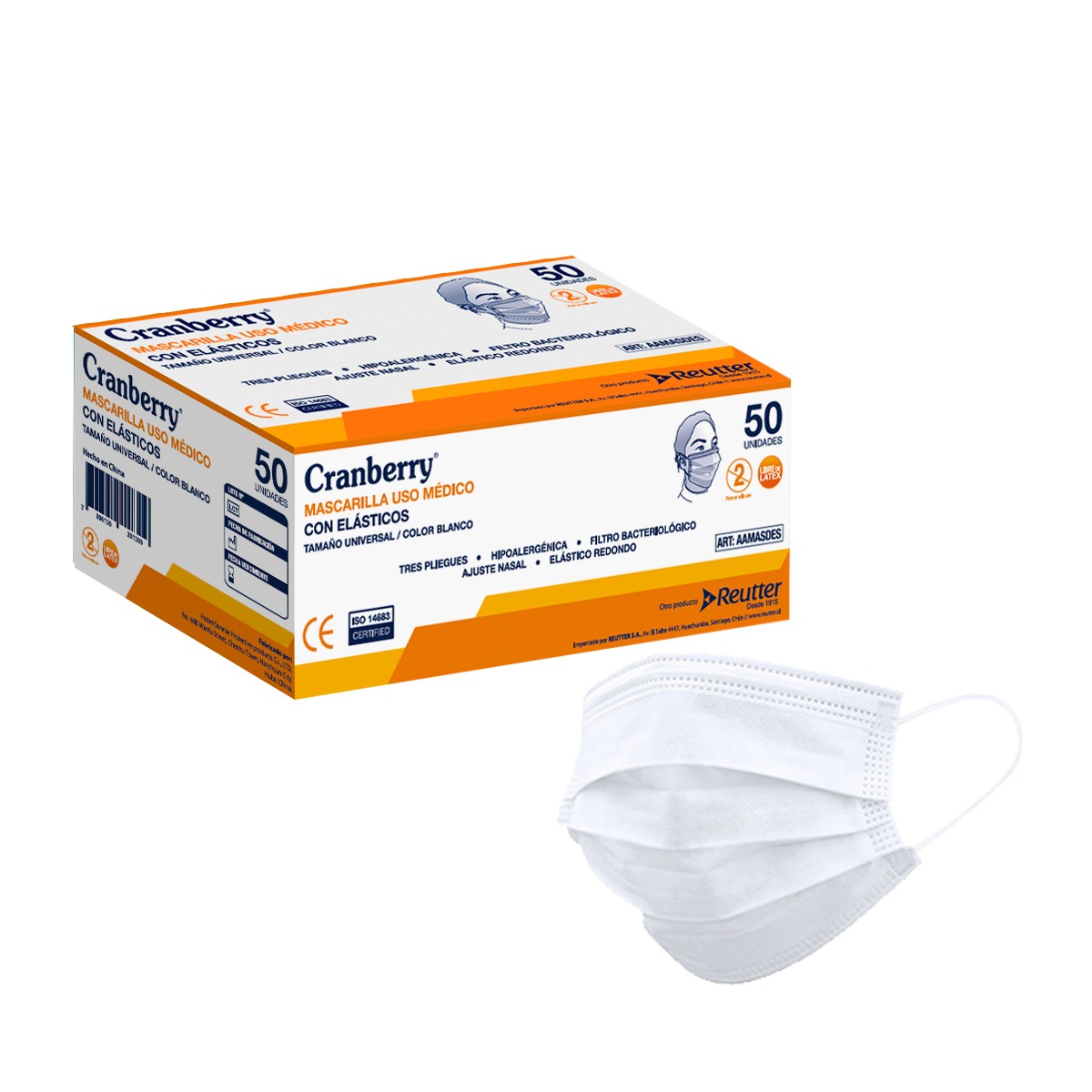 MASCARILLA 3PLIEGUES CON ELASTICO USO MEDICO BLANCA CAJA X 50 UNIDADES