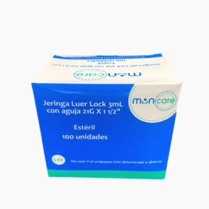 MUNCARE JERINGA LUER LOCK CON AGUJA 21GX1 1/2 3ML CAJA X 100 UNIDADES