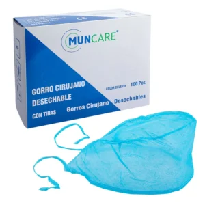 MUNCARE GORRO CIRUJANO DESECHABLE CELESTE CON TIRAS CAJA X 100 UNIDADES