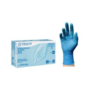 GUANTE DE NITRILO LIBRE DE POLVO AZUL TRESOR X100 UNIDADES