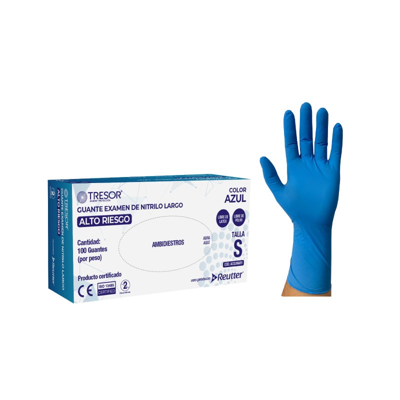 GUANTE DE NITRILO DE ALTO RIESGO AZUL X100 UNIDADES