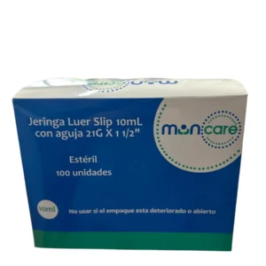 MUNCARE JERINGA DESECHABLE ESTERIL LUER SLIP EMBUTIDA 21GX 1 1/2 10ML CAJA X 100 UNIDADES