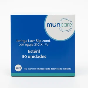 MUNCARE JERINGA DESECHABLE ESTERIL LUER SLIP EMBUTIDA 21GX 1 1/2 20ML CAJA X 50 UNIDADES