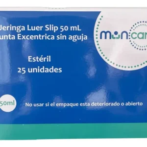 MUNCARE JERINGA DESECHABLE ESTERIL LUER SLIP PUNTA EXCENTRICA SIN AGUJA 50ML CAJA X 25 UNIDADES
